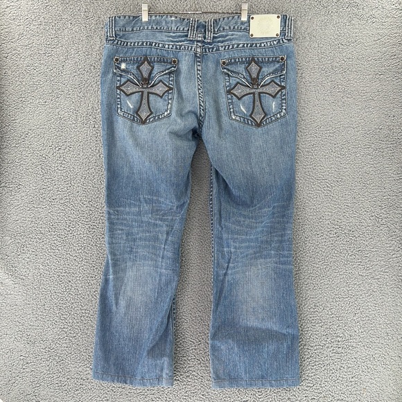 AFFLICTION LOS ANGELES Denim Jeans Mens 42x31 Flap Back Pocket Plain Jane - Picture 2 of 14